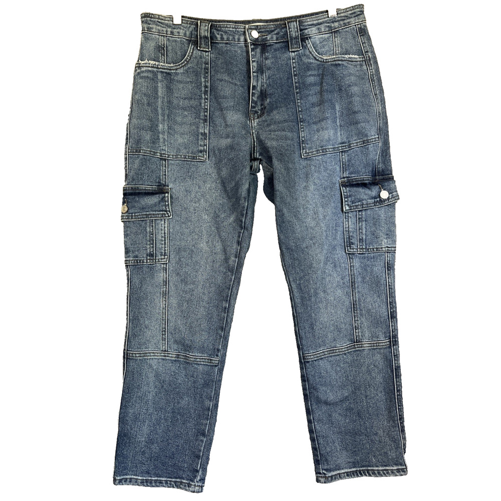 Kancan Jeans Women 13/30 Blue Aaliyah High Rise Cargo Cropped Denim 27" Inseam